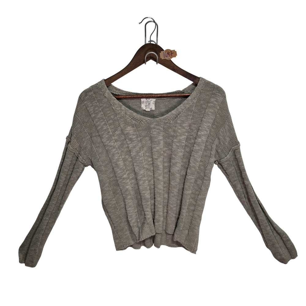 Hippie Rose Womens V-Neck Ribbed Knit Long Sleeve Sweater Sage Green XS